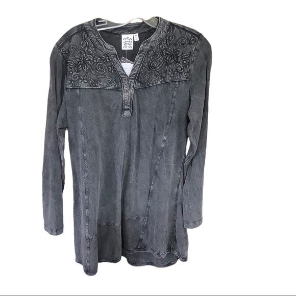 Long sleeve grey stonewashed tunic top - Picture 3 of 16